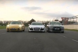 VIDEO: Batalia greilor: Nissan GT-R, Porsche 911 Turbo si Audi R8
